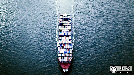 Containers on a ship on the ocean