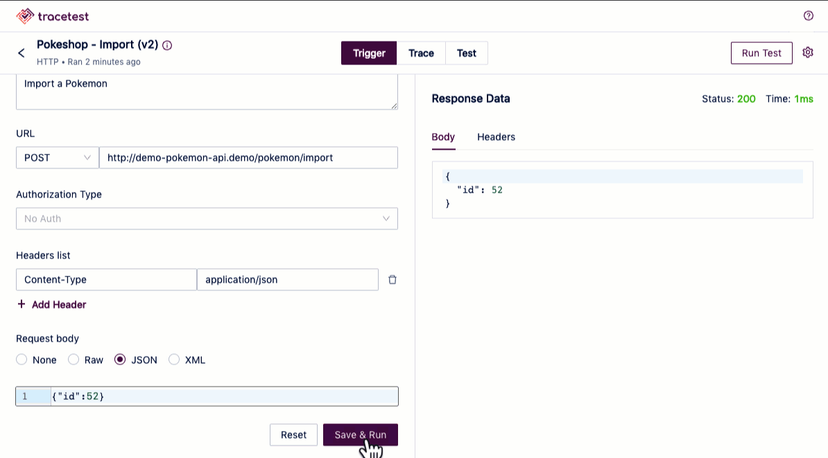 Image of Tracetest functionality.