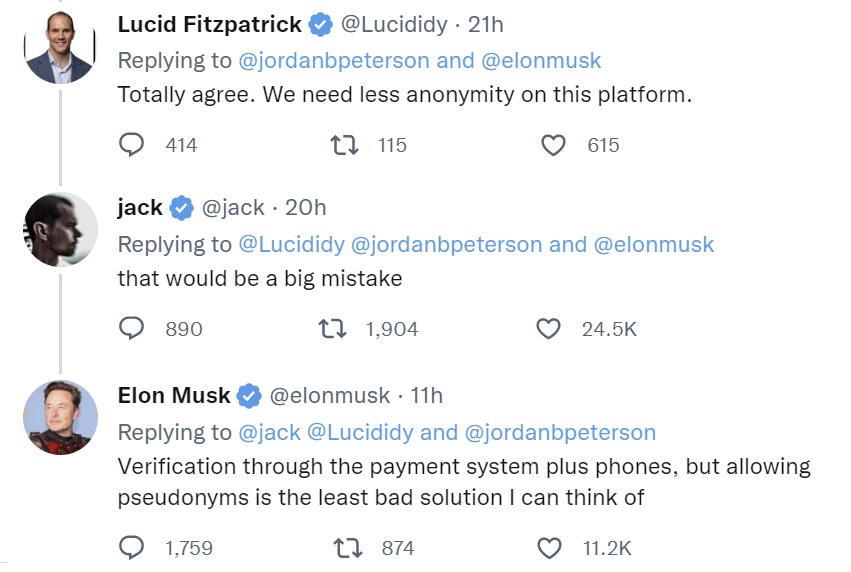 Elon Musk, Jack Dorsey Address Suggestions to Allow Less Anonymity on Twitter