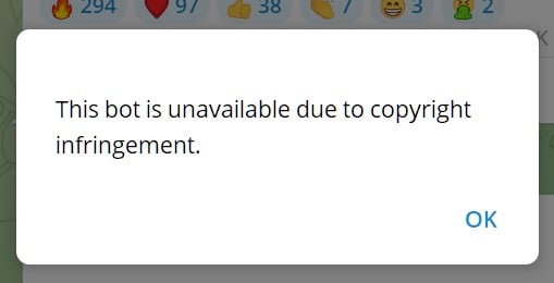 bot not available due to copyright infringement
