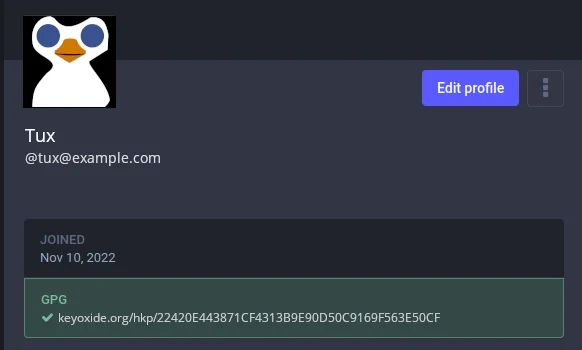 Image of ​PGP verification through Keyoxide.