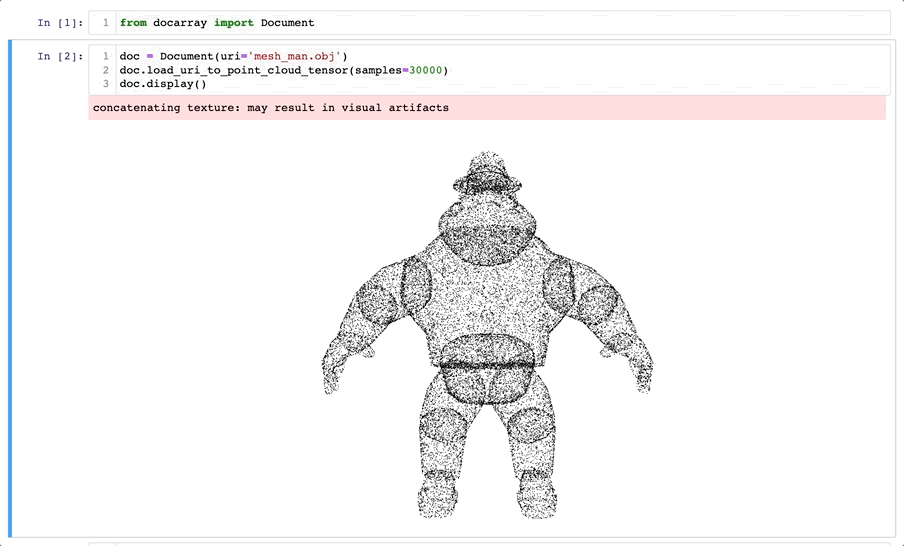 Image of the DocArray 0.19 release where you can easily represent and process 3D mesh data.