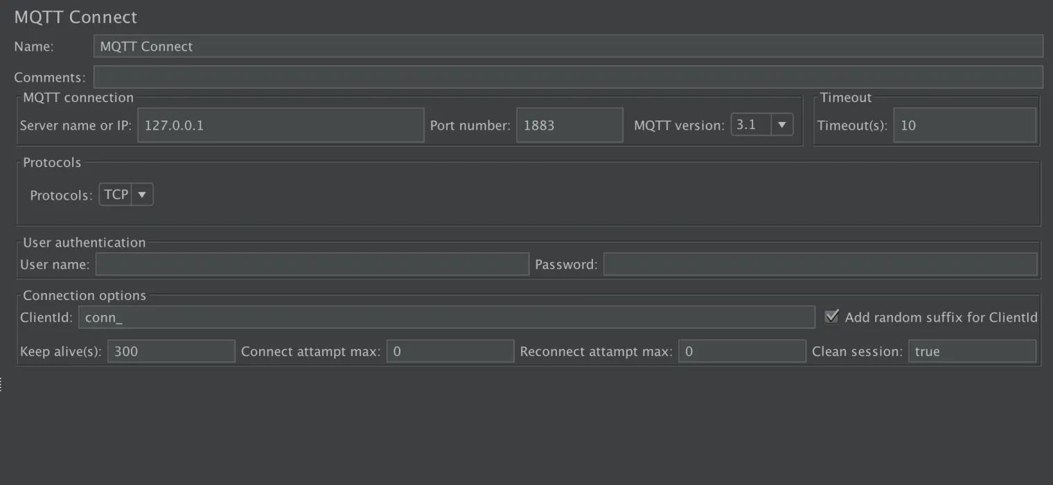 MQTT connect sampler interface