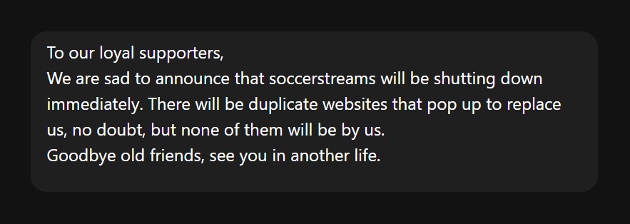 soccerstreams farewell